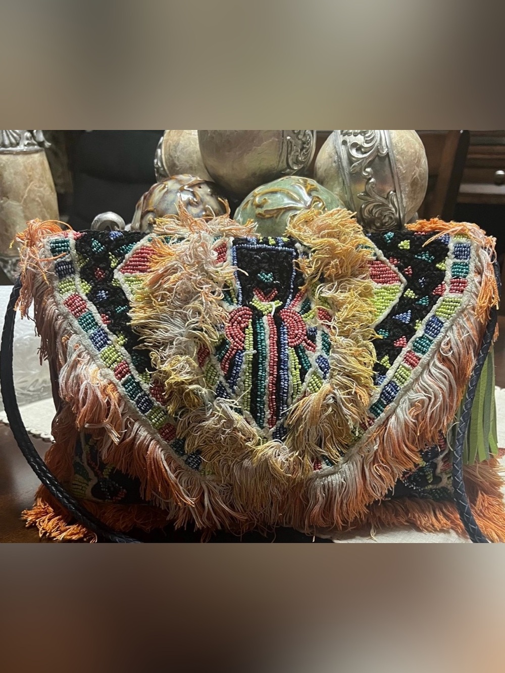 Multicolor Boho Beaded Fringe Crossbody Bag